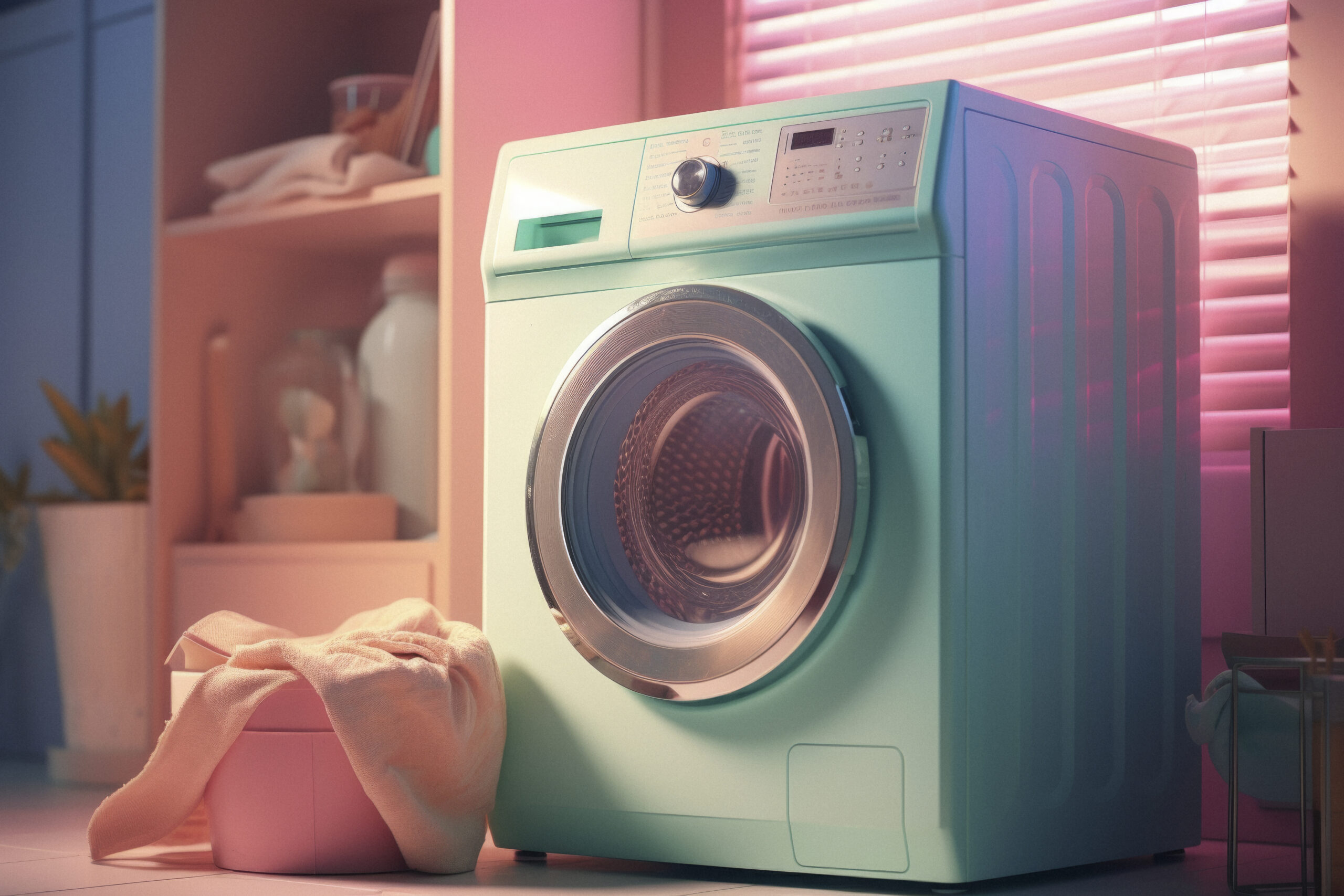 view laundry room with washing machine retro colors